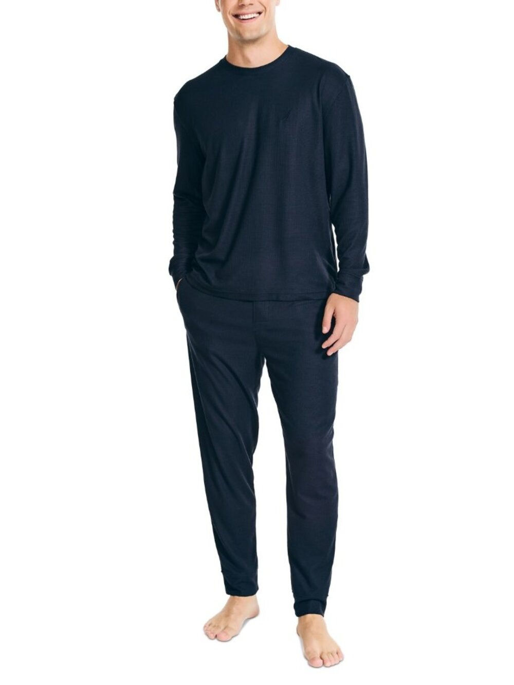 Nautica Mens 2-Pc Relaxed-Fit Waffle-Knit TShirt & Pajama Pants Set Navy Size XL